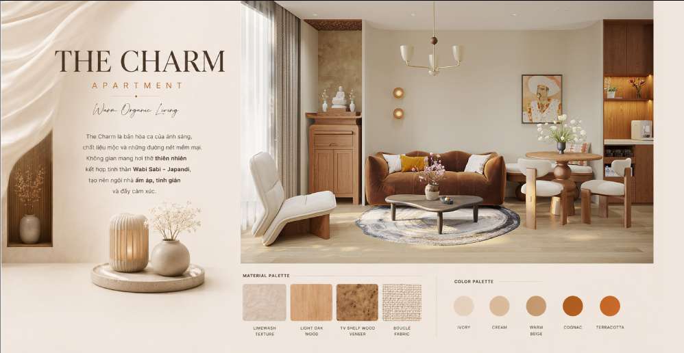 Thiết kế chung cư The Charm An Hưng phong cách Organic Japandi - mang nhịp điệu của thiên nhiên vào trong tổ ấm